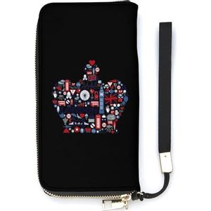 Engeland Groot-Brittannië Verenigd Koninkrijk Crown Womens Portemonnee Lederen Bifold Purse Credit Card Clutch met Rits Pocket Polsband Handtas Gift voor Mannen