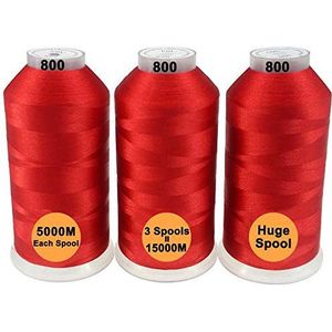 New brothread Set van 3 Rood Kleuren Polyester Machine Borduurgaren Enorme Spoel 5000M voor Alle Borduurmachines