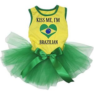 Petitebelle Kiss Me Ik ben Braziliaanse Geel Katoen Shirt Tutu Puppy Hond Jurk, Medium, Groen