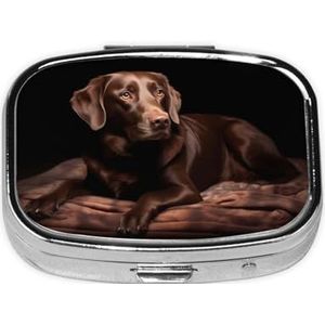 Compacte vierkante pillendoos bruine labrador draagbare medicatiepil organizer dispenser met compartimenten | Kleine pillendoos voor op reis voor portemonnee en zak