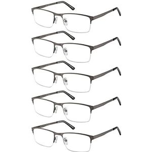 EYECEDAR 5 stuks leesbril heren anti-blauw licht half montuur rechthoekig veerscharnieren leesbril 1,50