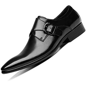 Oxford schoenen for heren Instapper Monk Strap Gepolijste teen PU-leer Rubberen zool Blokhak Antislip Antislip Lage top Outdoor (Color : Black, Size : 42 EU)