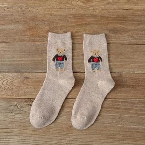 Herfst en Winter Warme Wol Vrouw Sokken Japanse Leuke Cartoon Beer Sokken Vrouwen Harajuku Kawaii Cute Sokken