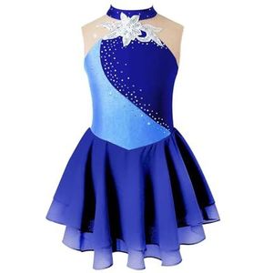 NUOYIXUAN Gymnastiekpak zonder mouwen voor meisjes, patchwork, glans, bloem, kunstschaatsen, balletkleding, danskleding (blauw B, 16)