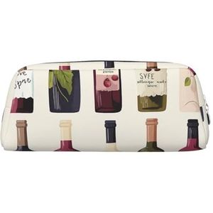 GTKSYNVE Lederen make-up tas voor portemonnee reizen draagbare kleine potlood tassen voor vrouwen mannen schattige wijnen fles cosmetische tas met rits potlood zakje esthetische munt zakje volwassenen