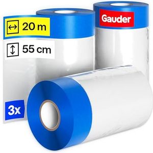 GAUDER 3 rollen afdekfolie met tape (55 cm x 20 m) | Schilderstape met folie | 33 m² zelfklevende afdekfolie | 3-delige set voor ramen, deuren en schakelaars