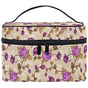 Kunst Europese paarse bloem make-up tas voor vrouwen cosmetische tassen toilettas trein koffer
