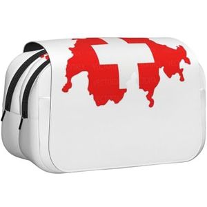 JEJEA Zwitserse Vlag Kaart Print Pen Etui Potlood Case Houder Voor Potloden Make-up Multifunctionele Organizer Doos Voor Adluts, Zwart, Eén maat, Toilettas