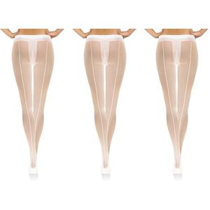 sesto senso 1 of 3 paar panty's met rugnaad, gestreept, voor dames, 20 denier, transparant, met patroon, 3 paar - wit - met rugnaad, L