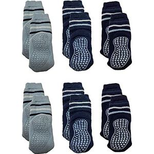 6 paar babysokken jongens meisjes antislip, warme sokken, volledig pluche, gevoerd, ABS anti-slip sokken baby, blauw, 80-92