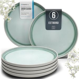 Set van 6 Grote Steengoed Diepe Borden uit de Ibiza Serie - Luxe Pastaborden of Soepborden - Stijlvolle Pastagerechten voor 6 Personen - Serviesset, Dinerborden, Servies - Pure Living in rokerig blauw