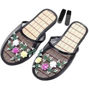 Chinese mesh pantoffels for dames Chinese sandaalpantoffels met bloemenkralen en ademende mesh for dames met sokken (Color : Black, Size : 40 EU)