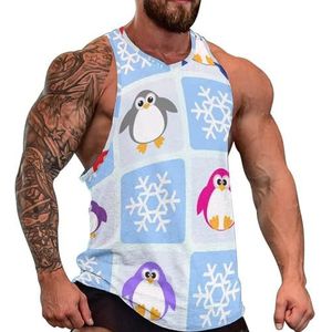 Pinguïns en sneeuwvlokken heren tanktop grafische mouwloze bodybuilding T-shirts casual strand T-shirt grappige sportschool spier