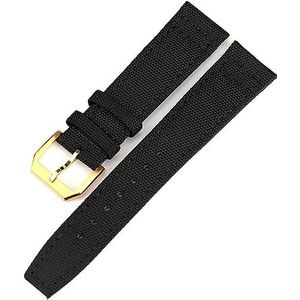 WCQSYY Nylon Lederen Terug Horloge Band Voor IWC PILOT WATCHES PORTUGIESER Mannen Verzekering Sluiting Band Horloge Armband Accessoires (Color : Black-Gold Clasp, Size : 22mm)