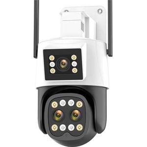 Bewakingscamera, Outdoor IP Camera 4K HD 10X Zoom Dual Lens Dual-Screen PTZ Camera Auto Tracking Beveiliging audio Video Surveillance(Camera Add 128G Card)