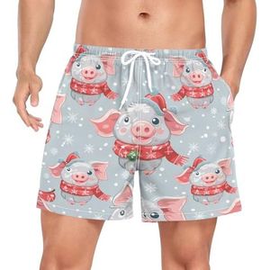 Niigeu Polka Dots Christmas Pig Zwembroek voor heren, sneldrogend, met zakken, Leuke mode, M
