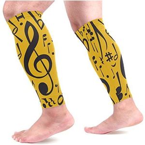 EZIOLY Muzieknoten Geel Sport Kalf Compressie Mouwen Been Compressie Sokken Kalf Guard voor hardlopen, Fietsen, Moederschap, Reizen, Verpleegkundigen