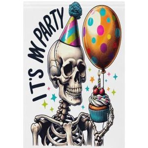 It's My Party Skelet Verjaardag Tuin Vlag 30 x 45 cm Verticale Dubbelzijdige Welkom Yard Vlag voor Buiten Decor