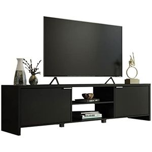 MADESA TV-meubel voor 75-inch TV's, TV Console met 2 Planken en 2 Deuren, Groot TV-meubel, Hout, 48 x 38 x 180 cm - Zwart