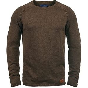 Blend BHDan gebreide trui voor heren, fijn gebreide trui met ronde hals, katoenmix, label-patch, regular fit, Coffee Brown (71507), XXL