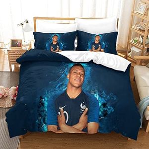 Wereldbeker 3D Digitale Print Dekbedovertrek Beddengoed Sets met Creatieve Voetbal Superstar Kylian Mbappe dekbedovertreksets, zachte microvezel dekbedovertrek met ritssluiting Tweepersoons (200 x 200 cm)