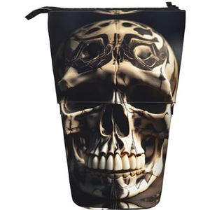 Nbtghga Schedel Rock Roll Skelet Bone Print Potlood Telescopische Klassieke Kunsten Stand Up Potlood Case Organizer Potlood Houder Make-up Tas Gift, Zwart, Eén maat