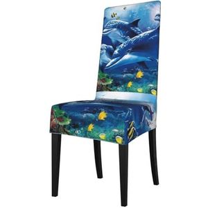 KemEng Marine Life Blue Sea World Coral Dolphin, stoelhoezen, stoelbeschermer, stretch, eetkamerstoelhoes, stoelhoes voor stoelen