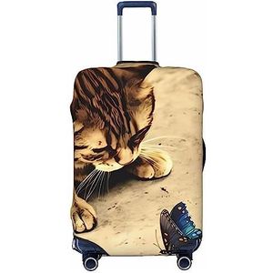 DEHIWI Grappige bruine kat bagage cover reizen stofdichte koffer cover rits sluiting koffer beschermer fit 18-32 inch bagage, Zwart, S