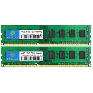 Rasalas PC3-10600 8GB Kit (2x4GB) DDR3-1333 PC3 10600U Ram DDR3 2Rx8 PC3-10600U 1333 mhz DDR3 1.5V CL9 240-pins Geheugenmodule Upgrade voor Desktop