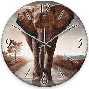 Kreative Feder Wandklok ""olifant"" van steen (keramiek) in leisteen-look; diameter 30 cm; met stil uurwerk (olifant, stil radiouurwerk)