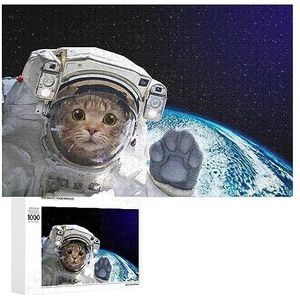 Astronaut Kat Grappige Jigsaw Puzzel Houten Foto Puzzel Gepersonaliseerde Aangepaste Gift Voor Mannen Vrouwen 300/500/1000 Stuk