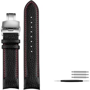 Gebogen Einde Litchi Grain Horlogeband for Casio for EDIFICE for EQB-800BL for EQB500 for EQB501 for EQB900 Lederen Horlogeband 22mm (Color : Black red Black B, Size : EQB 800)