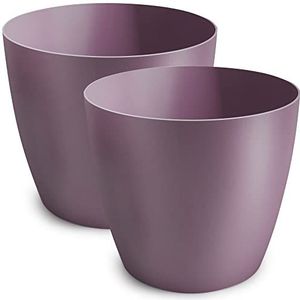 TULMERO Bloempot, plantenbak, overpot, kunststof, decoratief, voor grote en kleine planten, set van 2, kruidenpot, paars, doorsnede 18 cm
