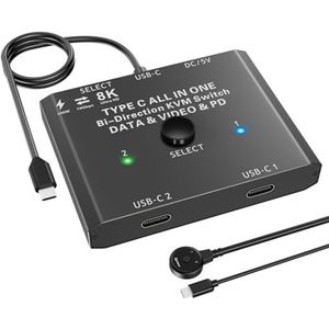 YOUTINGHDAV USB C Switch 2 in 1 uit, USB C KVM Switch 2 Laptops 1 Monitor 4K @120Hz, 100W PD / USB3.1 Gen 2 / 10 Gbps /bedraad afstandsbediening