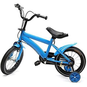 Lightakai Kinderfiets, 14 inch, kinderfiets, fiets, zithoogte verstelbaar, fiets met afneembare steunwielen, voor meisjes en jongens vanaf 3, 4, 5 en 6 jaar, blauw