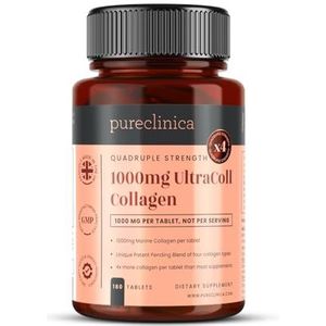 UltraColl Marine Collageen 1000 mg x 180 tabletten (3 – 6 maanden voorraad). De enige gepatenteerde anti-aging collageen types I, II, III en VII