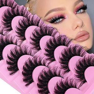 Cat Eye Valse Eeylashes Faux Mink Wimpers Wispy Cat Eye 6D Volume Russische Strip D Krul Dikke Gekruiste Zachte Nep Wimpers 7 paar Pack [G]