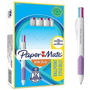 Paper Mate InkJoy Quatro Balpen, 4 kleuren, medium schrijfpunt, (1,0 mm), gemengde speciale kleuren, 12 stuks