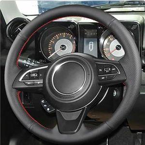 Stuurhoes Handgestikte Antislip Zwarte Leren Autostuurhoes Voor Suzuki Voor Jimny 2019-2024 Auto-onderdelen Stuurhoes van leer(Rode lijn)