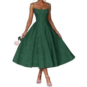 AHERKLL Spaghetti Bandjes Bruidsmeisjes Jurken Bloemen Satijn Jacquard Formele Avond Feest Maxi Jurk Thee Lengte HAH048, Hunter Groen, 50 grote maten