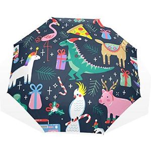 Jeansame Eenhoorn Varken Dinosaur Animal Cartoon Winter Kerstmis Nieuwjaar Vouwen Paraplu Handmatige Zonneregen Paraplu Compacte Paraplu's voor Vrouwen Mannen Kid Jongen Meisje