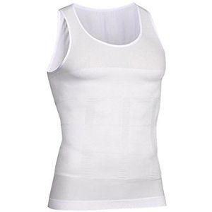 VENI MASEE Bodyshaper voor heren, afslankvest, elastisch beeldhouwend vest, thermische compressie, basislaag, slanke compressie, spiertank shapewear, Witte tanktop, XL