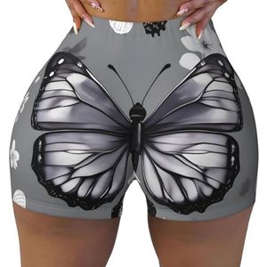 JJPUNGK Grijs Teal Vlinder Print Elastische Workout Korte Gym Shorts Vrouwen Comfortabele Zomer Dragen Atletische Hoge Taille, Zwart, S