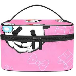 Kerst Panda Roze Make-up Organizer Bag, Reizen Make-up Tas Organizer Case Draagbare Cosmetische Tas voor Vrouwen en Meisjes Toiletartikelen, Meerkleurig, 22.5x15x13.8cm/8.9x5.9x5.4in