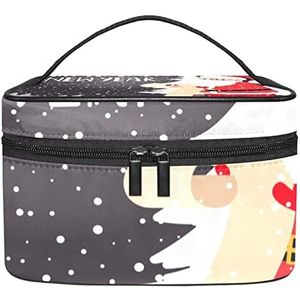 Kerst Kerstman met een lange make-up organizer tas, reizen make-up tas organizer case draagbare cosmetische tas voor vrouwen en meisjes toiletartikelen, Meerkleurig, 22.5x15x13.8cm/8.9x5.9x5.4in