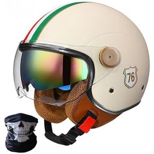 Heren Open Face Motorhelm ECE Goedgekeurd - 3/4 Jet Helm Retro Dames Scooter Helm Open Volwassene Vintage Dubbel Vizier - Mat Zwart H,S/(55~56cm)