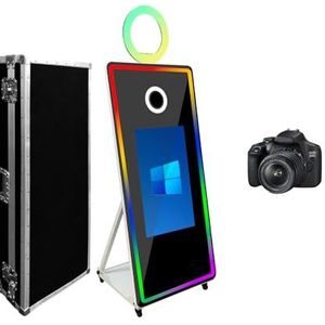 Magic Mirror Fotocabine met 32 inch touchscreen, spiegelfotocabine touchscreen met LED-frame en RGB-lichtring, 65 inch selfie-fotocabine voor verhuur van feestevenementen (65 inch wit + camera)