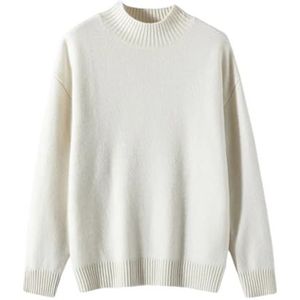 Dames Wollen Mock Neck Truien Zachte Losse Dunne Basics Trui Herfst Winter Gebreid Ondergoed, Wit, L