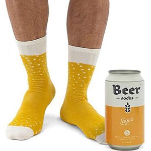 Nieuwe biersokken - Kleurrijke sokken voor mannen, gemaakt van zacht katoen nylon - Grappige sokken voor mannen, gekke sokken in bierblik, 41-45 EU (7-11 UK), geel