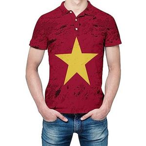 Vintage Vietnamese vlag heren shirt met korte mouwen golfshirts normale pasvorm tennis T-shirt casual zakelijke tops
